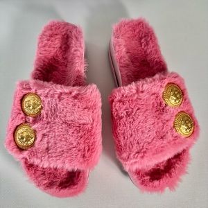 Balmain Open Toe Embossed Button Sandals